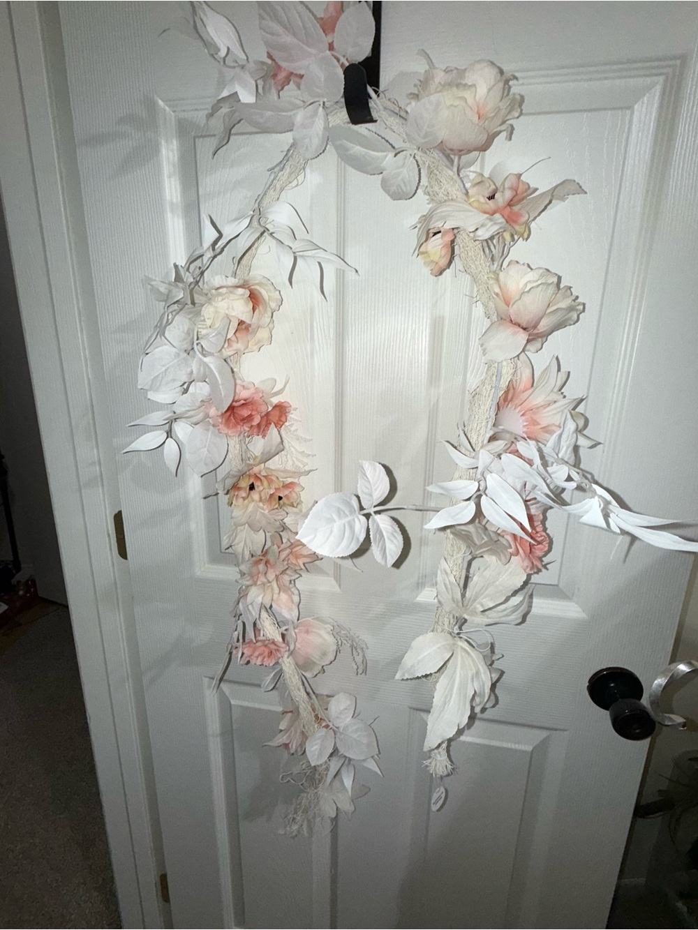 Bloom Artificial Magnolia Floral Wreath White/Pink Fabric 24 in Door Decoration
